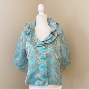 Samuel Dong Double Ruffle Neck Puff Sleeve Jacket - M